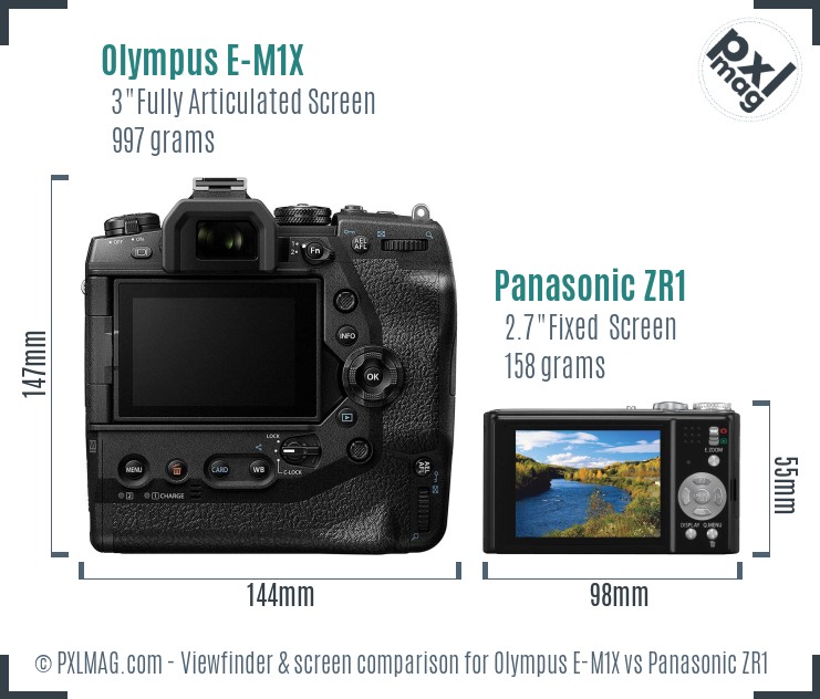 Olympus E-M1X vs Panasonic ZR1 Screen and Viewfinder comparison