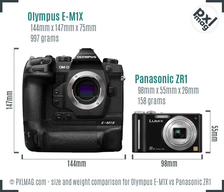 Olympus E-M1X vs Panasonic ZR1 size comparison