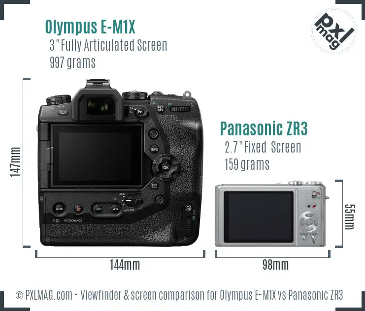 Olympus E-M1X vs Panasonic ZR3 Screen and Viewfinder comparison