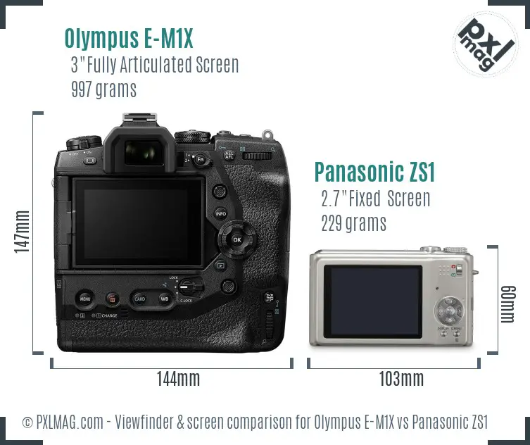 Olympus E-M1X vs Panasonic ZS1 Screen and Viewfinder comparison