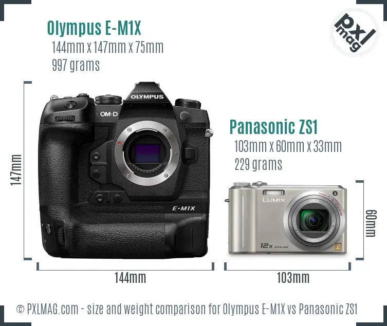 Olympus E-M1X vs Panasonic ZS1 size comparison