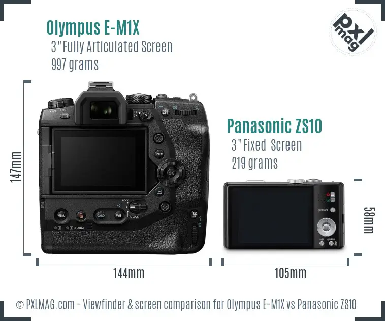 Olympus E-M1X vs Panasonic ZS10 Screen and Viewfinder comparison