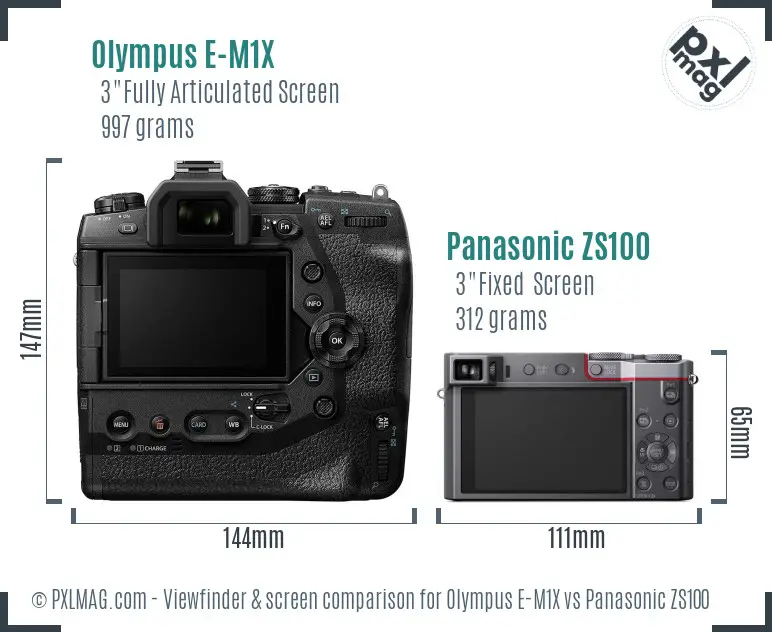 Olympus E-M1X vs Panasonic ZS100 Screen and Viewfinder comparison