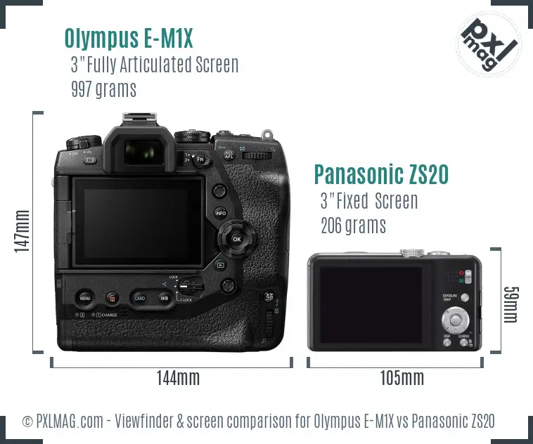 Olympus E-M1X vs Panasonic ZS20 Screen and Viewfinder comparison