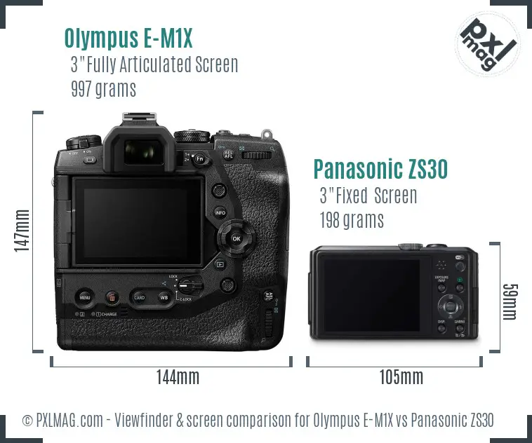 Olympus E-M1X vs Panasonic ZS30 Screen and Viewfinder comparison