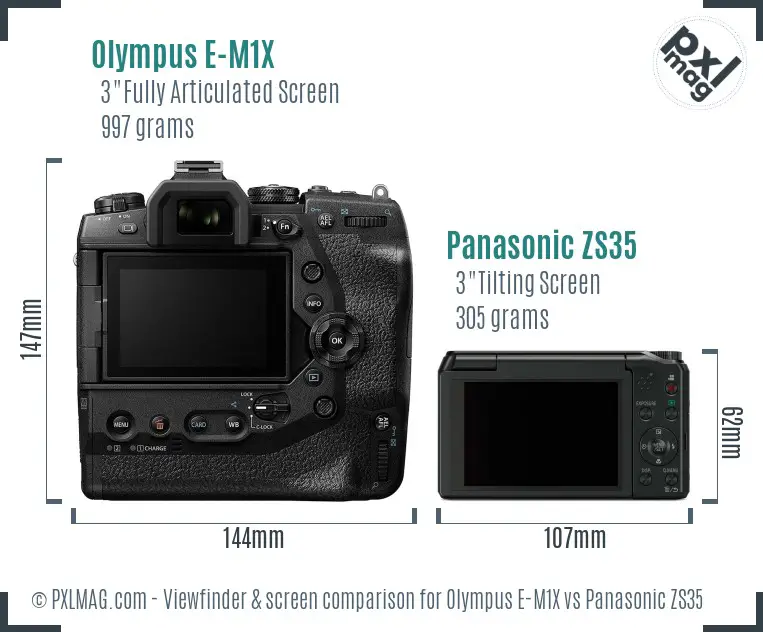 Olympus E-M1X vs Panasonic ZS35 Screen and Viewfinder comparison