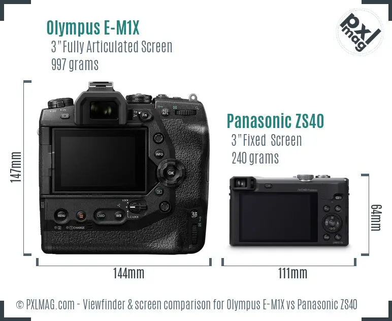 Olympus E-M1X vs Panasonic ZS40 Screen and Viewfinder comparison