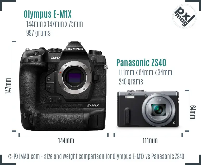 Olympus E-M1X vs Panasonic ZS40 size comparison
