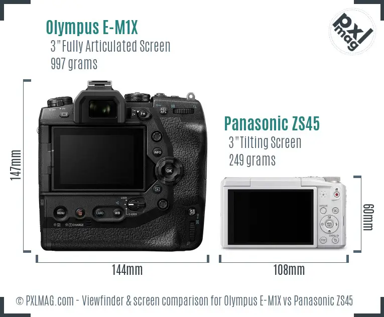 Olympus E-M1X vs Panasonic ZS45 Screen and Viewfinder comparison