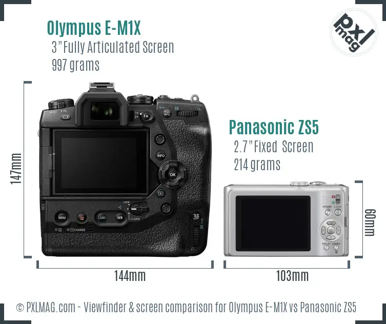 Olympus E-M1X vs Panasonic ZS5 Screen and Viewfinder comparison
