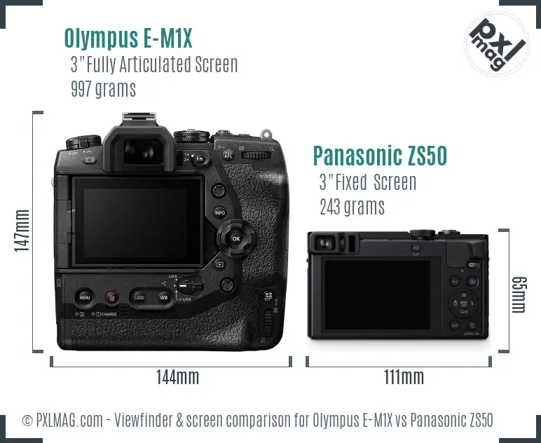 Olympus E-M1X vs Panasonic ZS50 Screen and Viewfinder comparison