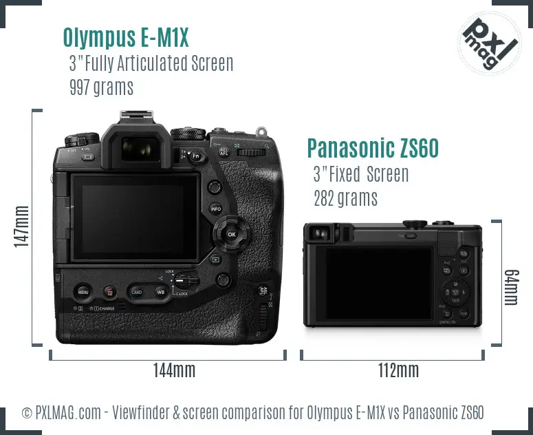 Olympus E-M1X vs Panasonic ZS60 Screen and Viewfinder comparison