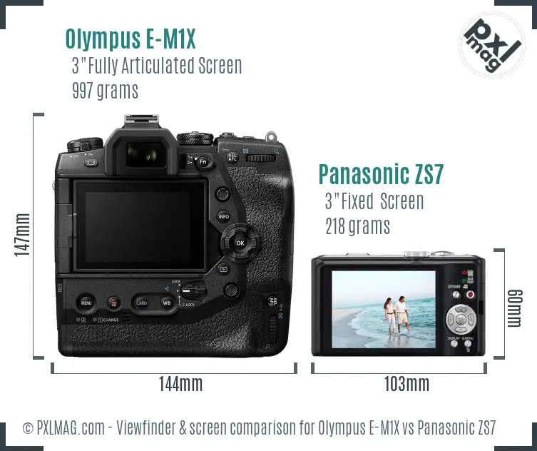Olympus E-M1X vs Panasonic ZS7 Screen and Viewfinder comparison