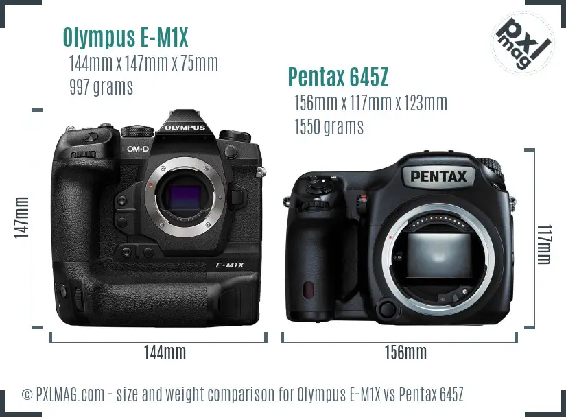 Olympus E-M1X vs Pentax 645Z size comparison