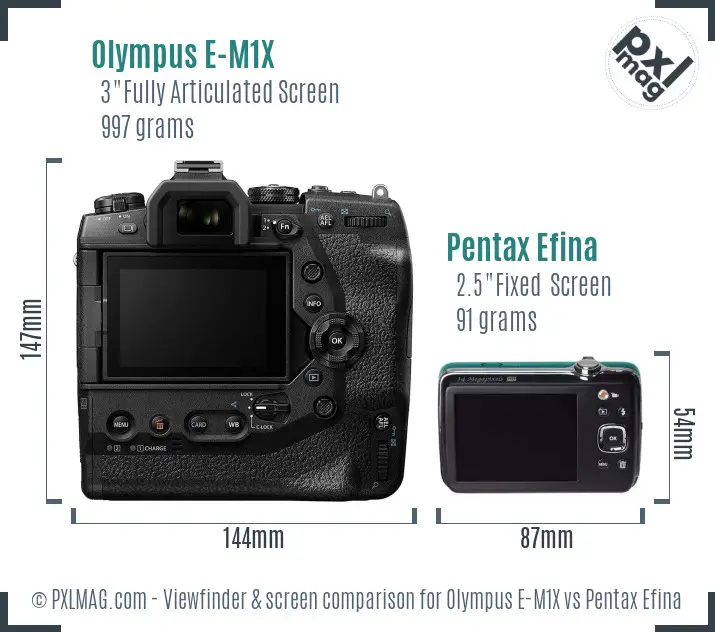 Olympus E-M1X vs Pentax Efina Screen and Viewfinder comparison