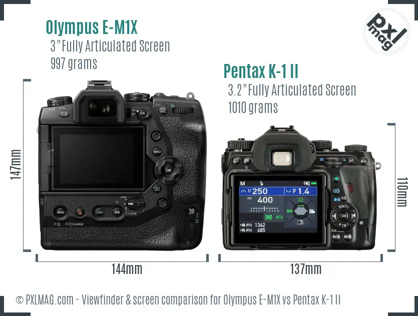 Olympus E-M1X vs Pentax K-1 II Screen and Viewfinder comparison