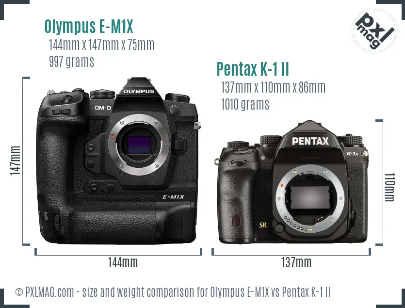 Olympus E-M1X vs Pentax K-1 II size comparison