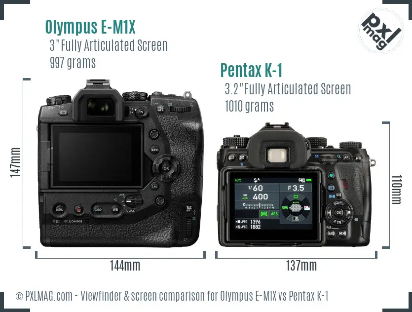 Olympus E-M1X vs Pentax K-1 Screen and Viewfinder comparison