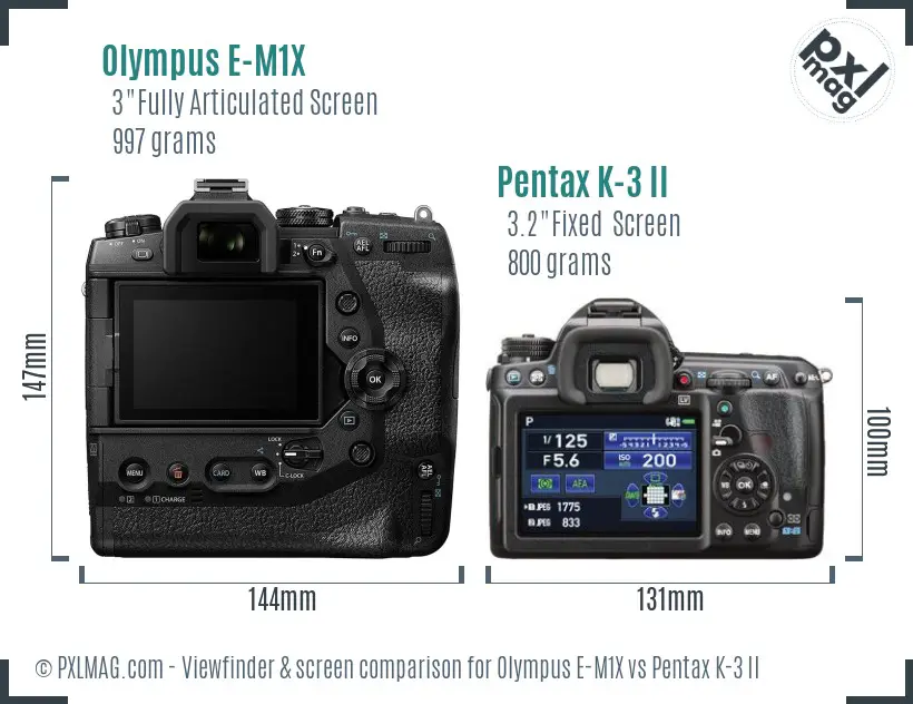 Olympus E-M1X vs Pentax K-3 II Screen and Viewfinder comparison
