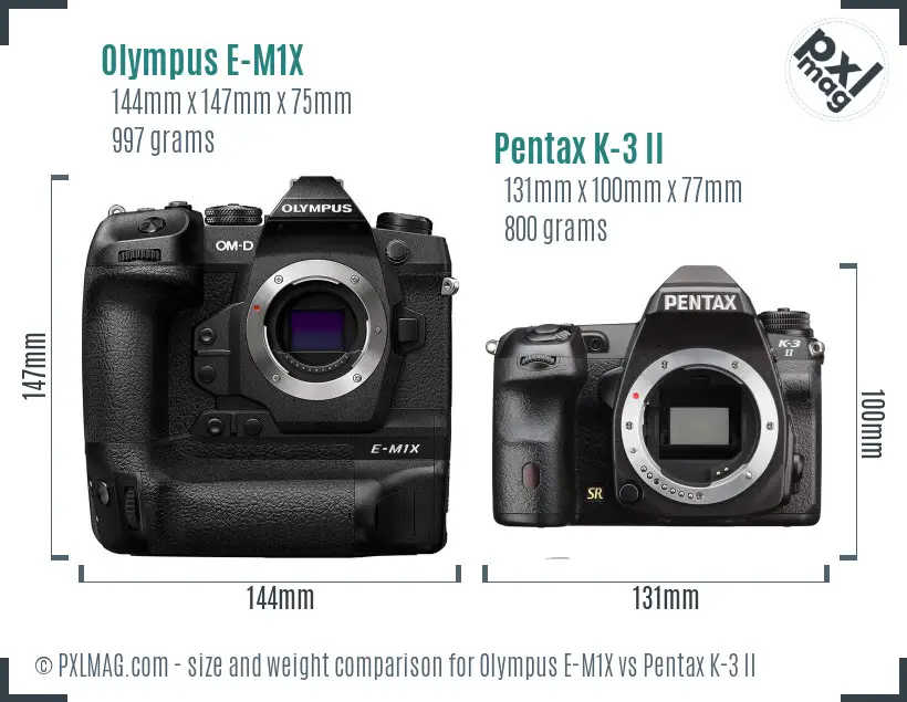 Olympus E-M1X vs Pentax K-3 II size comparison
