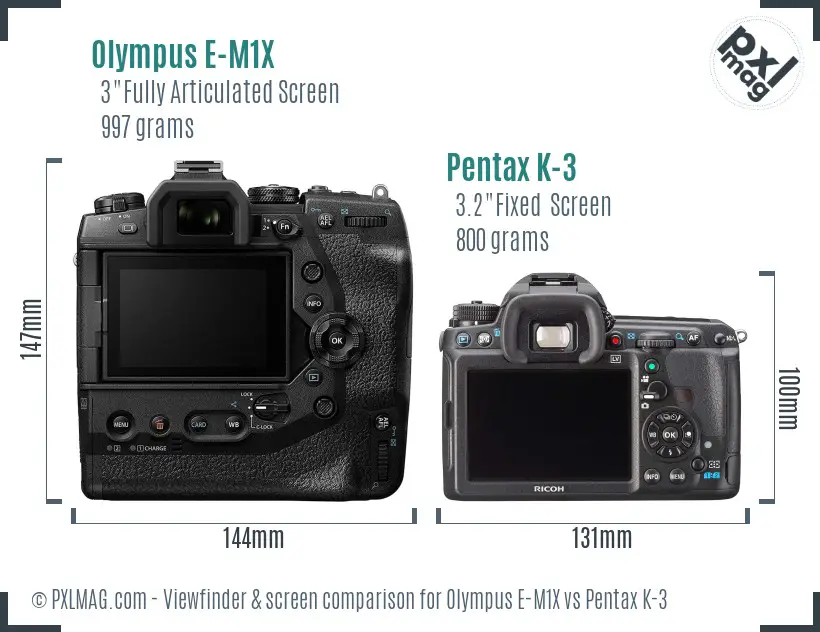 Olympus E-M1X vs Pentax K-3 Screen and Viewfinder comparison