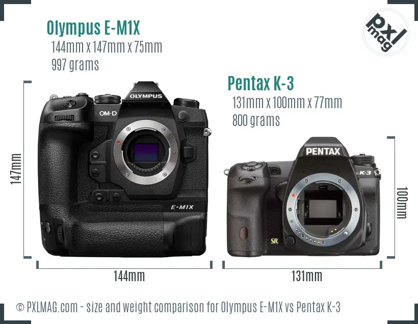 Olympus E-M1X vs Pentax K-3 size comparison