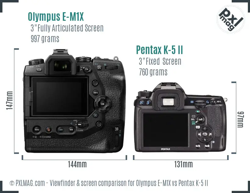 Olympus E-M1X vs Pentax K-5 II Screen and Viewfinder comparison