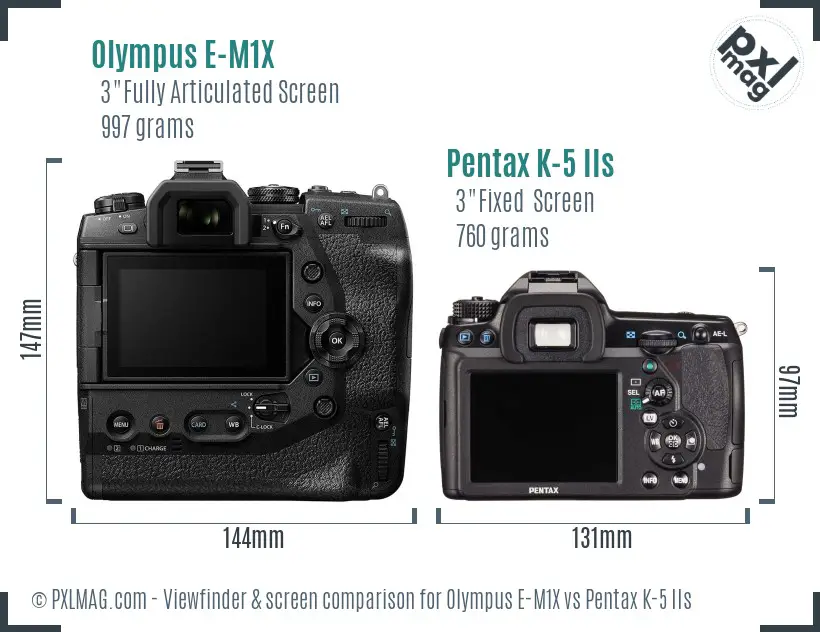 Olympus E-M1X vs Pentax K-5 IIs Screen and Viewfinder comparison