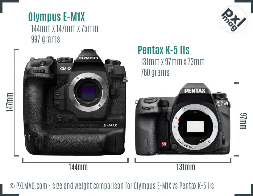 Olympus E-M1X vs Pentax K-5 IIs size comparison