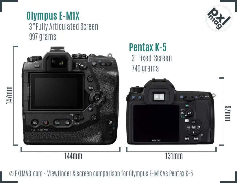 Olympus E-M1X vs Pentax K-5 Screen and Viewfinder comparison