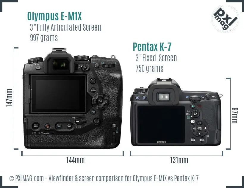 Olympus E-M1X vs Pentax K-7 Screen and Viewfinder comparison