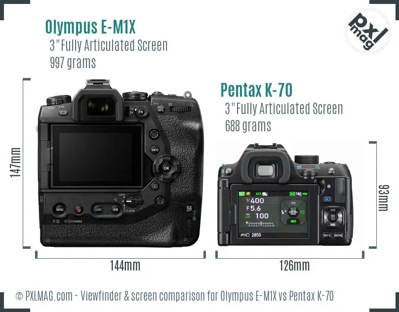 Olympus E-M1X vs Pentax K-70 Screen and Viewfinder comparison
