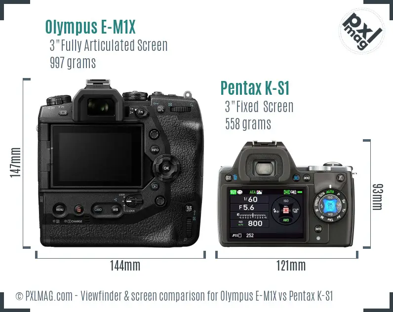 Olympus E-M1X vs Pentax K-S1 Screen and Viewfinder comparison
