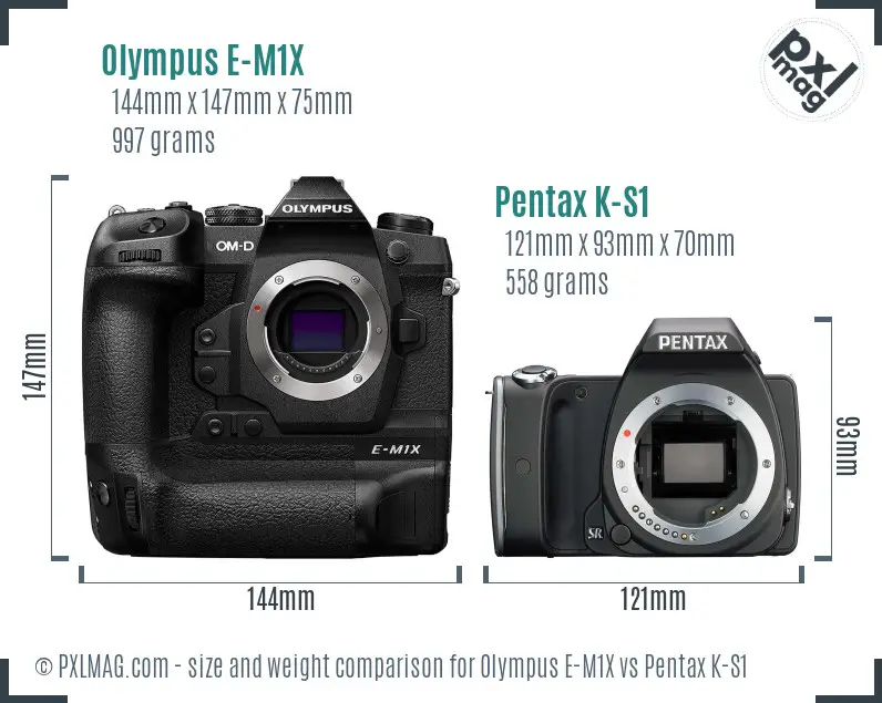 Olympus E-M1X vs Pentax K-S1 size comparison