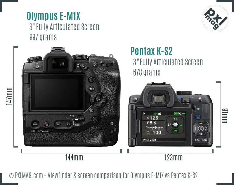 Olympus E-M1X vs Pentax K-S2 Screen and Viewfinder comparison