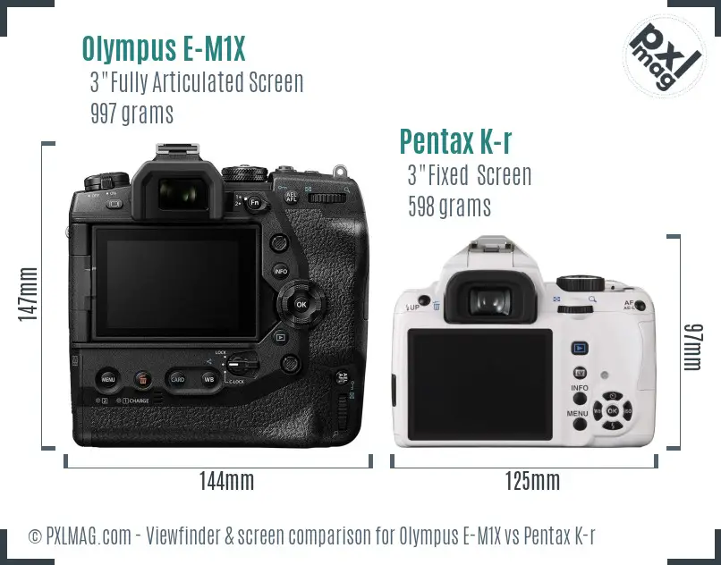 Olympus E-M1X vs Pentax K-r Screen and Viewfinder comparison