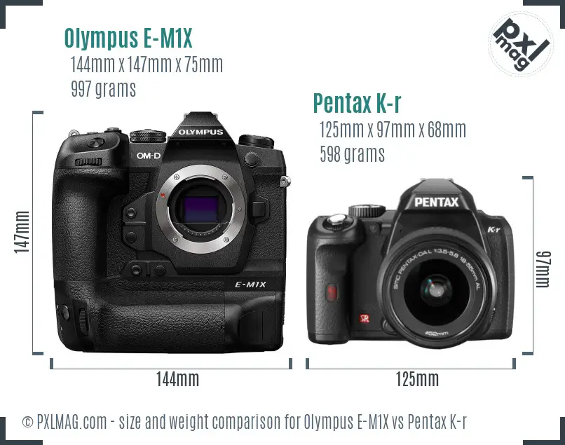 Olympus E-M1X vs Pentax K-r size comparison