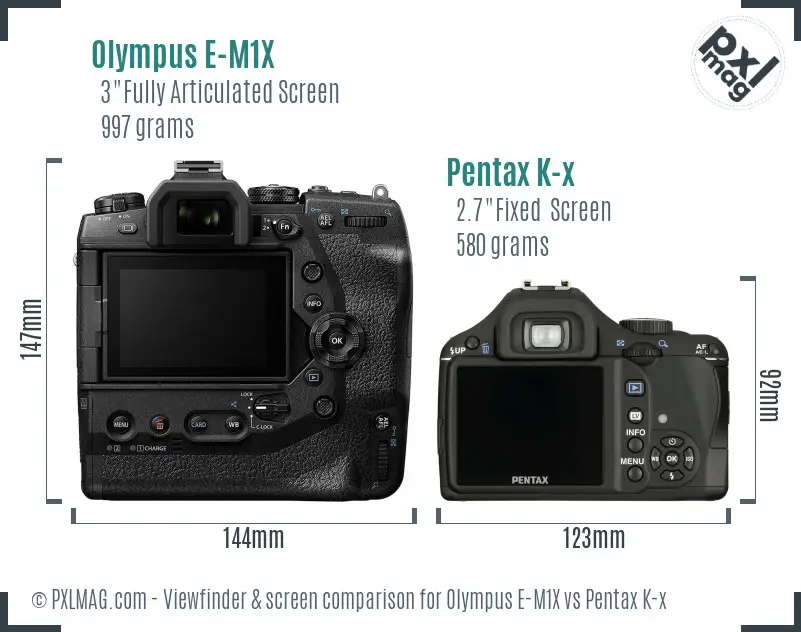 Olympus E-M1X vs Pentax K-x Screen and Viewfinder comparison