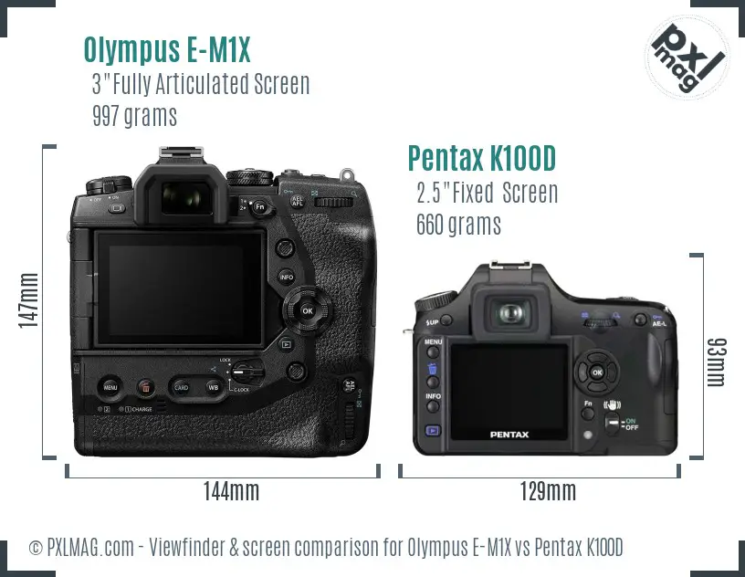 Olympus E-M1X vs Pentax K100D Screen and Viewfinder comparison
