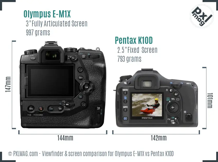 Olympus E-M1X vs Pentax K10D Screen and Viewfinder comparison