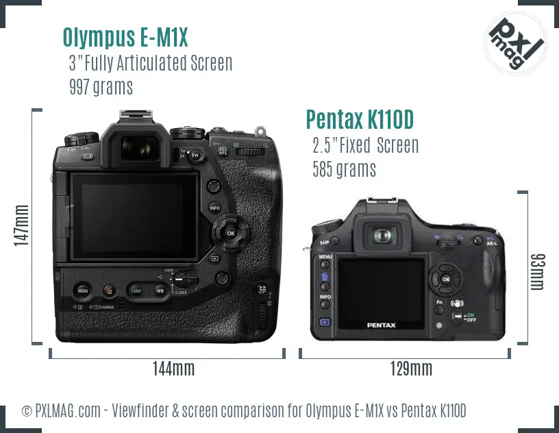Olympus E-M1X vs Pentax K110D Screen and Viewfinder comparison