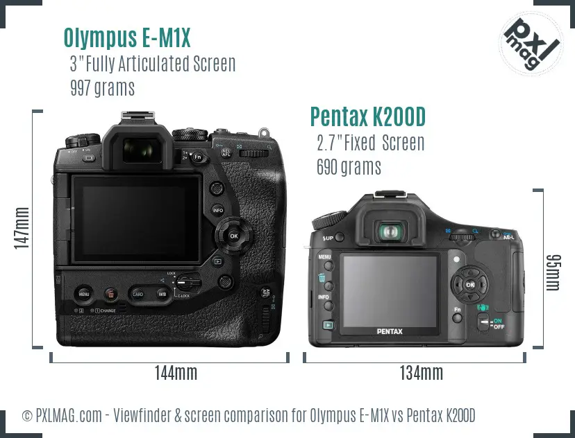 Olympus E-M1X vs Pentax K200D Screen and Viewfinder comparison