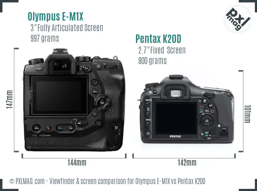 Olympus E-M1X vs Pentax K20D Screen and Viewfinder comparison