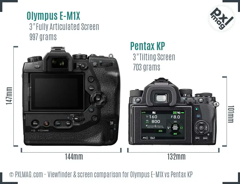 Olympus E-M1X vs Pentax KP Screen and Viewfinder comparison