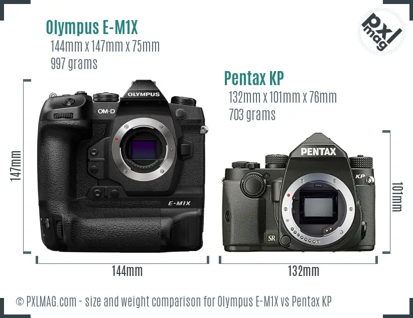 Olympus E-M1X vs Pentax KP size comparison
