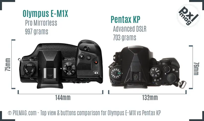 Olympus E-M1X vs Pentax KP top view buttons comparison