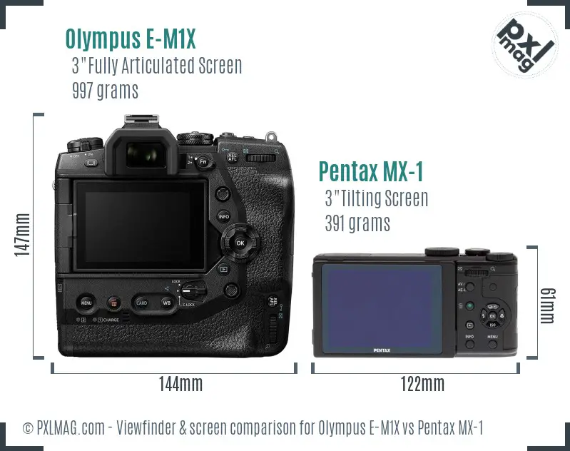 Olympus E-M1X vs Pentax MX-1 Screen and Viewfinder comparison