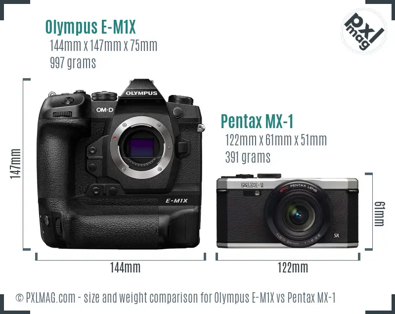 Olympus E-M1X vs Pentax MX-1 size comparison