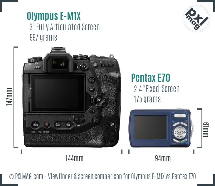 Olympus E-M1X vs Pentax E70 Screen and Viewfinder comparison