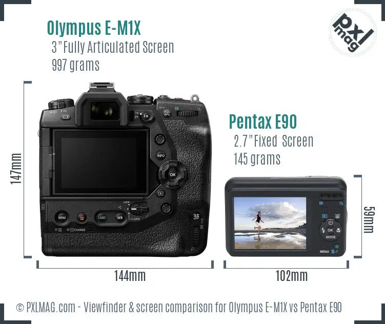 Olympus E-M1X vs Pentax E90 Screen and Viewfinder comparison